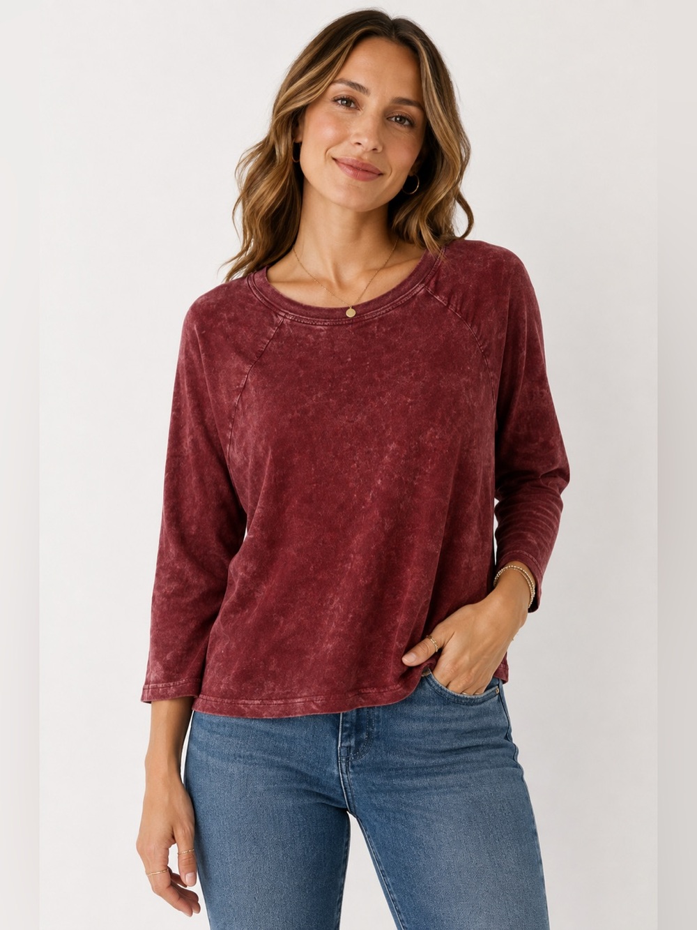Pilcro by Anthropologie Mineral Wash Raglan Top Women’s Medium Burgundy